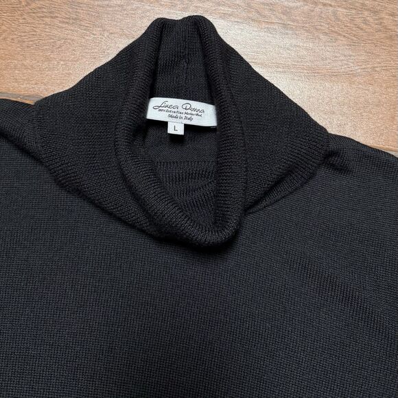 100% WOOL SWEATER Linea Donna Lightweight BLACK Merino Wool Sweater L Washable - Picture 6 of 7